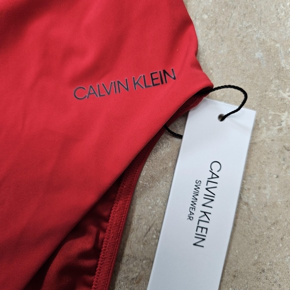 Calvin Klein Swimsuit‎ Womens Small Red One Piece Zip Front Swimwear Logo New - Picture 6 of 13